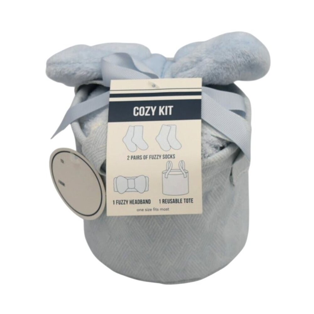 Cozy Kit With 2 Fuzzy Socks 1 Headband Reusable Tote Blue One Size Fits Most